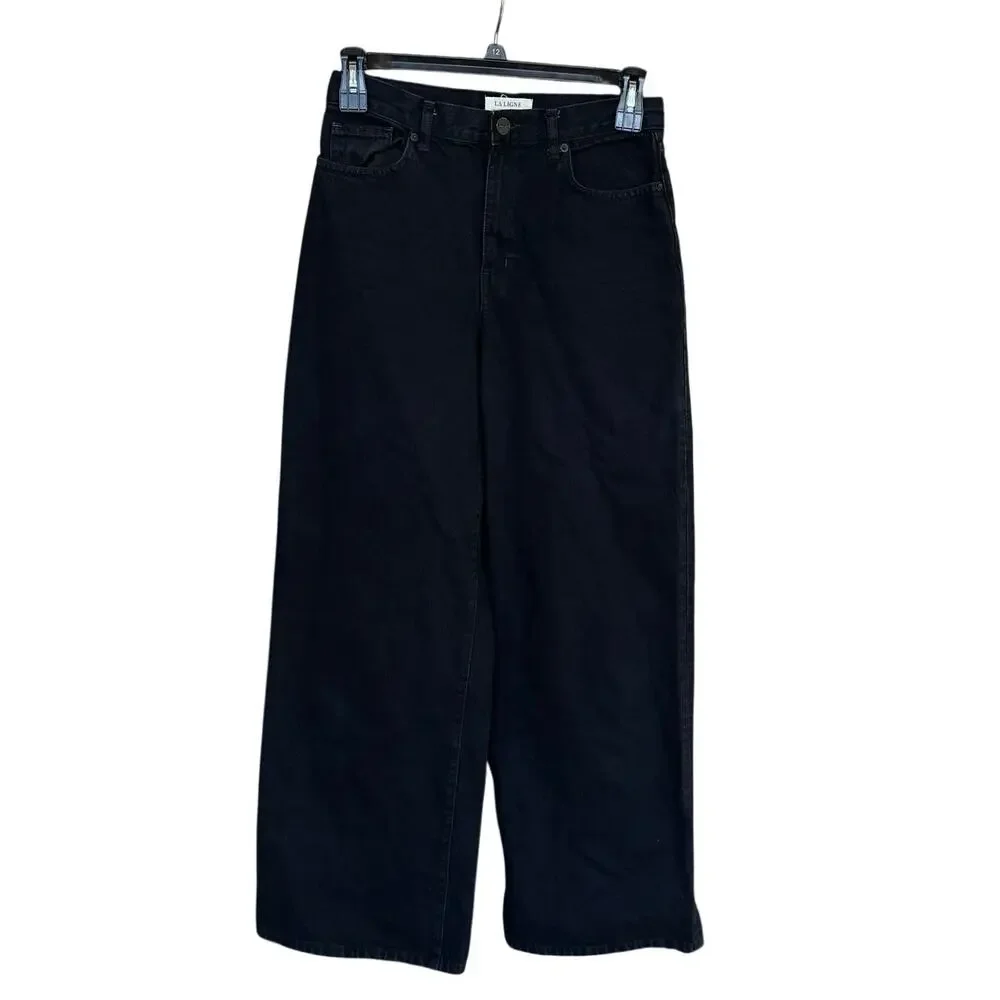 La Ligne 100% Cotton Black Isadora Wide Leg Jeans Size 27